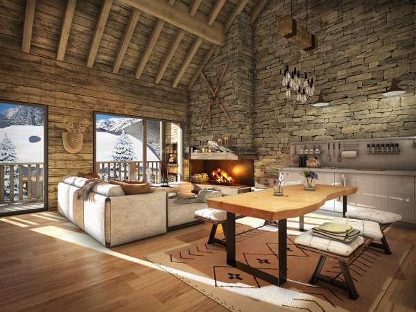 Vue salon Lodge luxe - Les Lodges du Lisey
